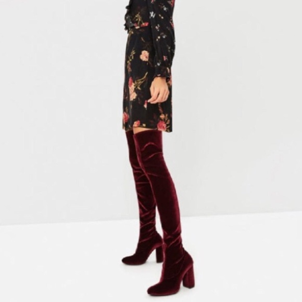 Jeffrey Campbell Cienega Red Velvet Thigh Boots